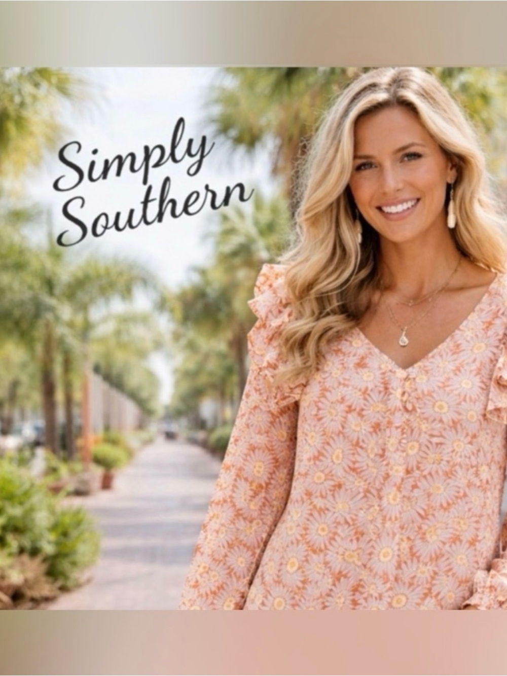 NWT Simply Southern Happy Daisy Blouse. Ruffled. Scalloped Bottom.
Women L.